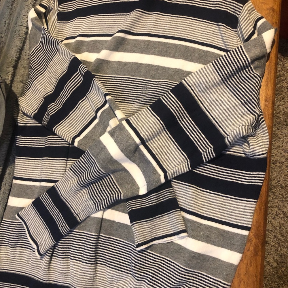Joseph women’s Navy, Gray & White Striped Crewneck Sweater